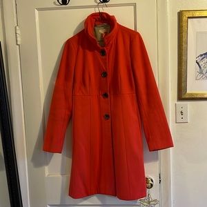 Pre-worn J. Crew Uptown Dresscoat with ruffle stand-up collar.  Size 4, Coral.
